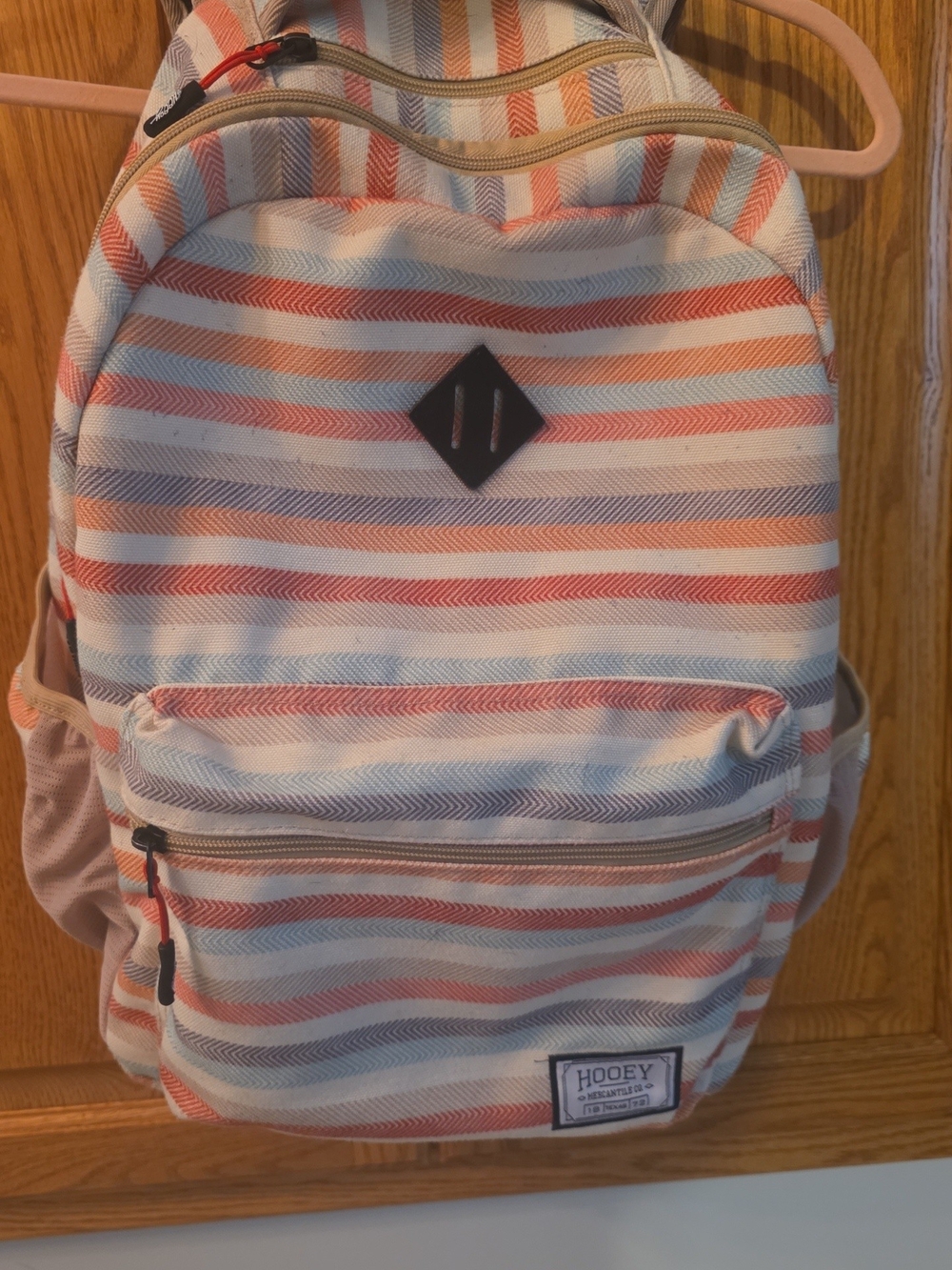Hooey Womens Striped Coral, Blue & Cream Backpack